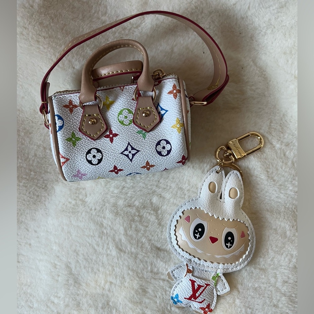 Multicolor Monogram Mini Satchel with Bunny Key Charm